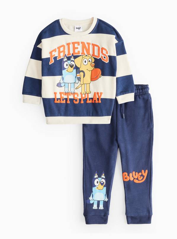 Bluey Print Navy Striped Sweatshirt & Joggers  5-6 years